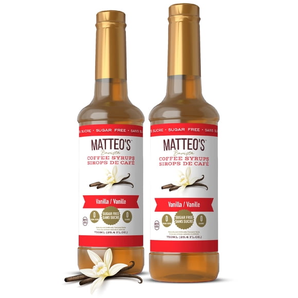 Matteo's Sirop Aromatisant pour Café Sans Sucre, Vanille, Délicieux Sirop pour Café, 0 Calories, 0 Sucre, Compatible Céto (750 ml, Bouteille Unique)