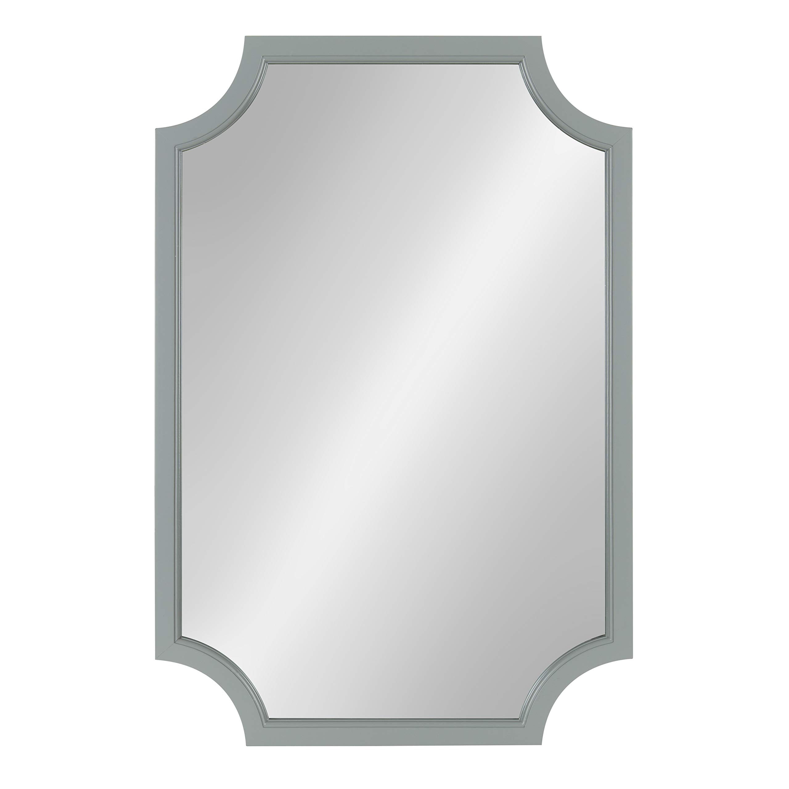 Kate and Laurel Hogan Wood Framed Mirror with Scallop Corners, 24x36 Inches, Gray