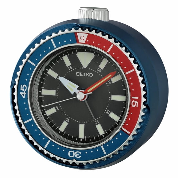 Seiko QHE207LLH Watch Face Non Ticking Bedroom Alarm Clock, Metallic Dark Blue & Red, 4 x 3.8 Inches