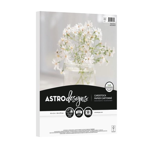 Neenah Astrodesigns Bright White Cardstock Paper, Bright White, 8.5" x 11", 65 lb, 50 Sheets