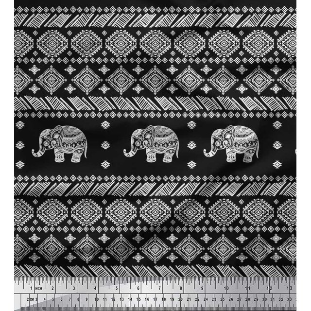 Soimoi Georgette Viscose Fabric Aztec & Tribal Elephant Animal Decor Fabric Printed Yard 42 Inch Wide
