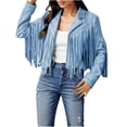 thumbnail image 1 of 2025 Femmes Franges Femmes Col Roulé Chandail à Capuchon Veste Vestes Décontractées Manteaux d'Hiver pour Femmes à Franges Moto Court, 1 of 9