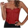 thumbnail image 1 of LLYwey No Show Bra Clearance Sale Solid Color Lace Suspender Wrapped Around Chest Waist and Backless Bra with Sheer Mesh and Zipper Closure Big & Tall Size Nylon Training Bra Style LW-92 Red XL, 1 of 2