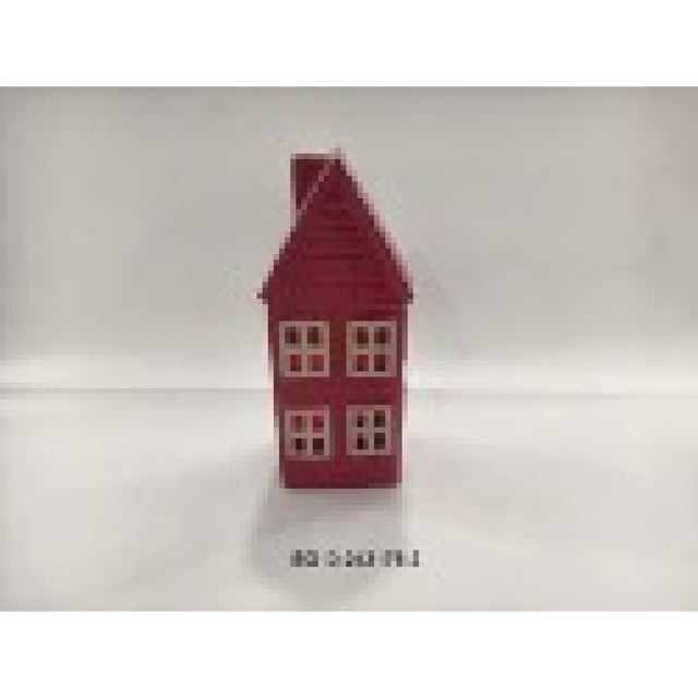 Maison Rouge en Porcelaine à DEL (6 Pouces) avec une Forme Haute et Étroite et un Toit en Pente, Dotée de Quatre Fenêtres Carrées Émettant une Lumière DEL Chaude, Fabriquée en Porcelaine en Rouge Vif, Idéale pour un Éclairage Fantaisie et une Déco Ambiante des Fêtes sur les Dessus de Table.