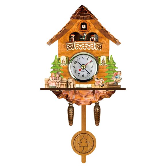 Antique Wooden Cuckoo Birdhouse Wall Clock Auto Swing Bell Pendulum Home Decor for Traditional Northwest European Style