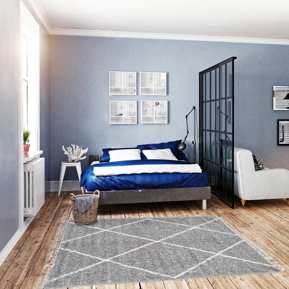 Tapis ECARPET Super Doux pour le Salon et la Chambre Grammercy Losange Gris