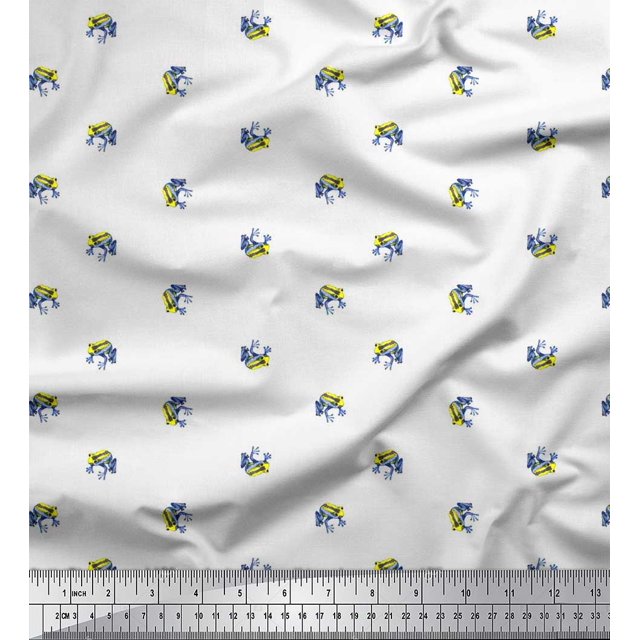 Soimoi Japan Crepe Satin Fabric Frog Animal Decor Fabric Printed Yard 42 Inch Wide