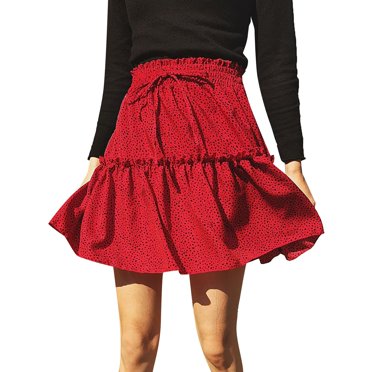 Ketyyh-chn99 Jupes pour Femmes Longueur Midi Jupe d'Été Décontractée Mini Taille Extensible Évasée Unie Plissée Jupe Patineuse Rouge,P