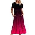 thumbnail image 1 of Penkiiy Robe à Manches Courtes pour Femmes à Imprimé Dégradé, Ample, Unie, Décontractée, d'Été, Fluide, à Étages, Longue Maxi avec Poches 2TG Rose Vif, 1 of 7
