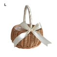 thumbnail image 3 of Wicker Rattan Flower Basket Bow Knot Handwoven with Hoop Handle Hamper Eggs Candy Garden Storage for Wedding Party White L, 3 of 10
