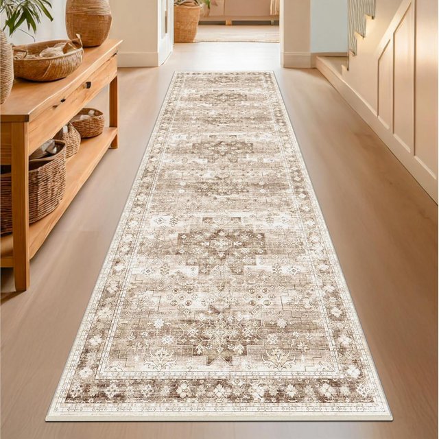 Beige Washable 2'6"x8' Kitchen Runner Rug Hallway Runner Long Bathroom Rug, Non-Slip Floor Rug for Large Entryway Indoor (2'6"x8' Beige/Latte)