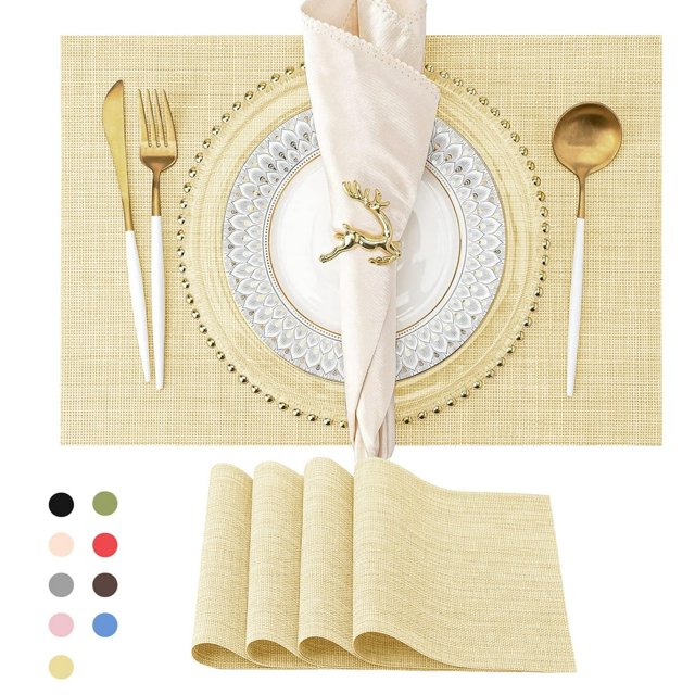 SUTENGDA Sets de Table Tissés Croisés pour Table à Manger en Vinyle PVC Ensemble de 4 12x18 Pouces Jaune