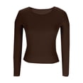 thumbnail image 4 of Ribbed Fitted Fall Tops - Crew Neck Long Sleeve Shirt Stretch Casual Basic Tees for Women, 4 of 7
