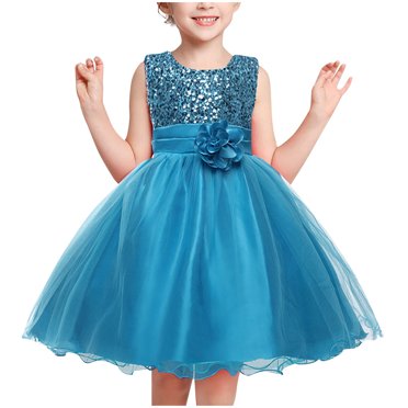 Huvoen Déguisement de Princesse pour Filles 4-6 Nouvelle Robe d'Été Sans Manches à Volants en Dentelle à Col Rond avec Broderie en Tulle Jupe Princesse à Nœud Bleu 6 Ans