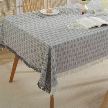 yulier Boho Nappe Style Ferme Rustique avec Pompons, Nappe Rectangulaire en Tissu Doux, Housse de Table à Manger Déco de Table de Cuisine, 35"x59 Pouces, Gris