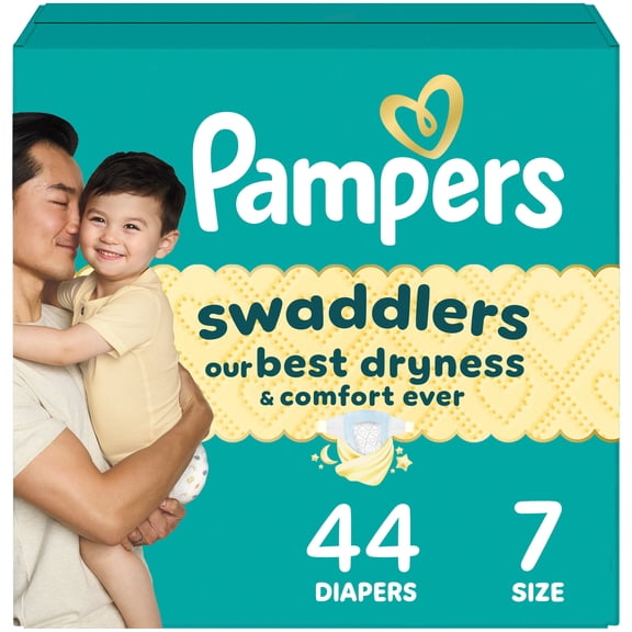 Pampers Swaddlers Couches, Taille P7 (26-50 lbs), Absorbantes, Garde Bébé au Sec et Confortable, Couche Bébé Jetable Sûre pour la Peau