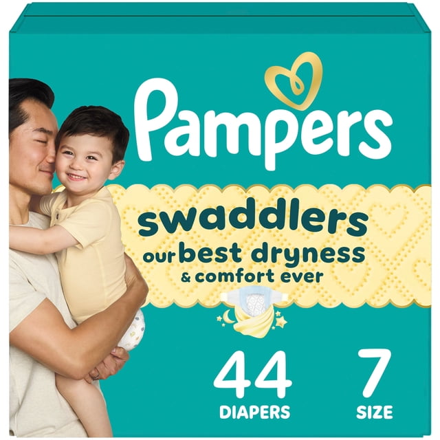 Pampers Swaddlers Diapers, Size S7 (26-50 lbs), Absorbent, Keeps Baby Dry and Comfortable, Skin Safe Disposable Baby Diaper