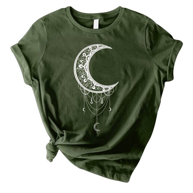 Hauts à Manches Courtes pour Femmes Mode Femmes T-Shirt à Col Rond Imprimé Lune T-Shirt à Manches Courtes T-Shirt Décontracté Hauts