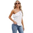 thumbnail image 1 of Zoeecloth Womens Tops Sleeveless Solid Color Round Neck Button Vest Tees Shirts Summer Casual Ruffled One Shoulder Vest Fashion Button Vest S-XXL, 1 of 7
