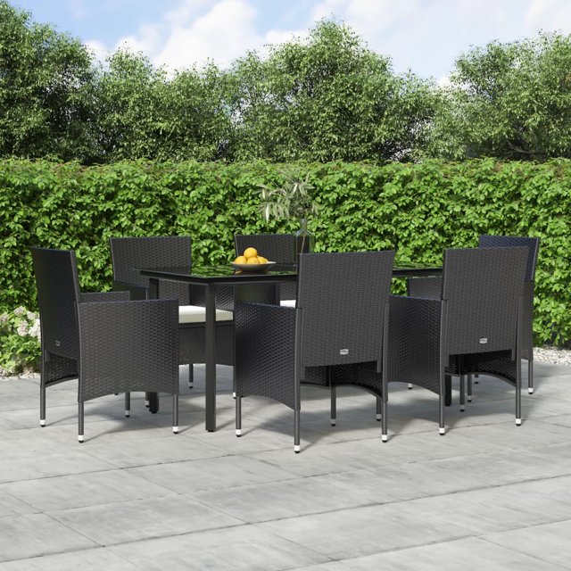 vidaXL 7 Piece Garden Dining Set with Cushions Black