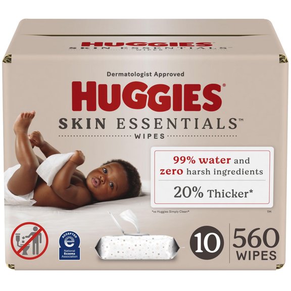 Lingettes pour bébés Huggies Skin Essentials, 10 emballages à couvercle rabattable (560 lingettes)