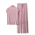 thumbnail image 1 of Timegard Ensembles de Pyjamas pour Femmes 2 Pcs Col Montant Mi-Haut T-Shirt à Manches Courtes Pantalon à Jambe Grand Tenues Vêtements de Détente, 1 of 3