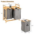 thumbnail image 2 of Gymax Bamboo Laundry Hamper w/Dual Compartments Laundry Sorter w/Sliding Bags & Shelf, 2 of 10