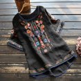 thumbnail image 2 of Blouses pour Femmes, T-Shirt Mode Décontracté Ample de Printemps Été pour Femmes, Couleur, Manches Courtes, Col Rond, Hauts Brodés, Blouse en Coton et Lin, 2 of 8