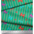 thumbnail image 2 of Soimoi Green Poly Georgette Fabric Bow & Stripe Print Sewing Fabric Yard 52 Inch Wide, 2 of 5