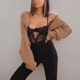 thumbnail image 1 of Qertyioot Womens Winter Fleece Jacket Ladies Solid Color Super Short Long Sleeve Sweater, 1 of 5