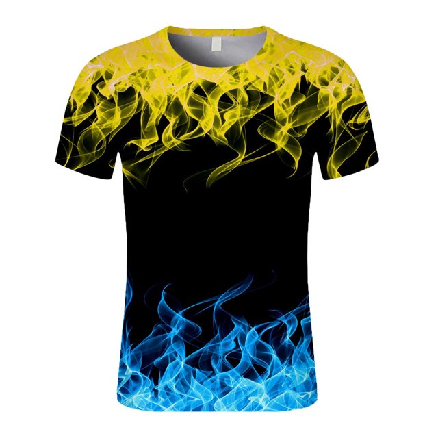 RKSTN Mens Shirts Manches Courtes Manches Courtes Flamme Impression Col Rond T-Shirt Blouse Hawaïenne Shirts for Men