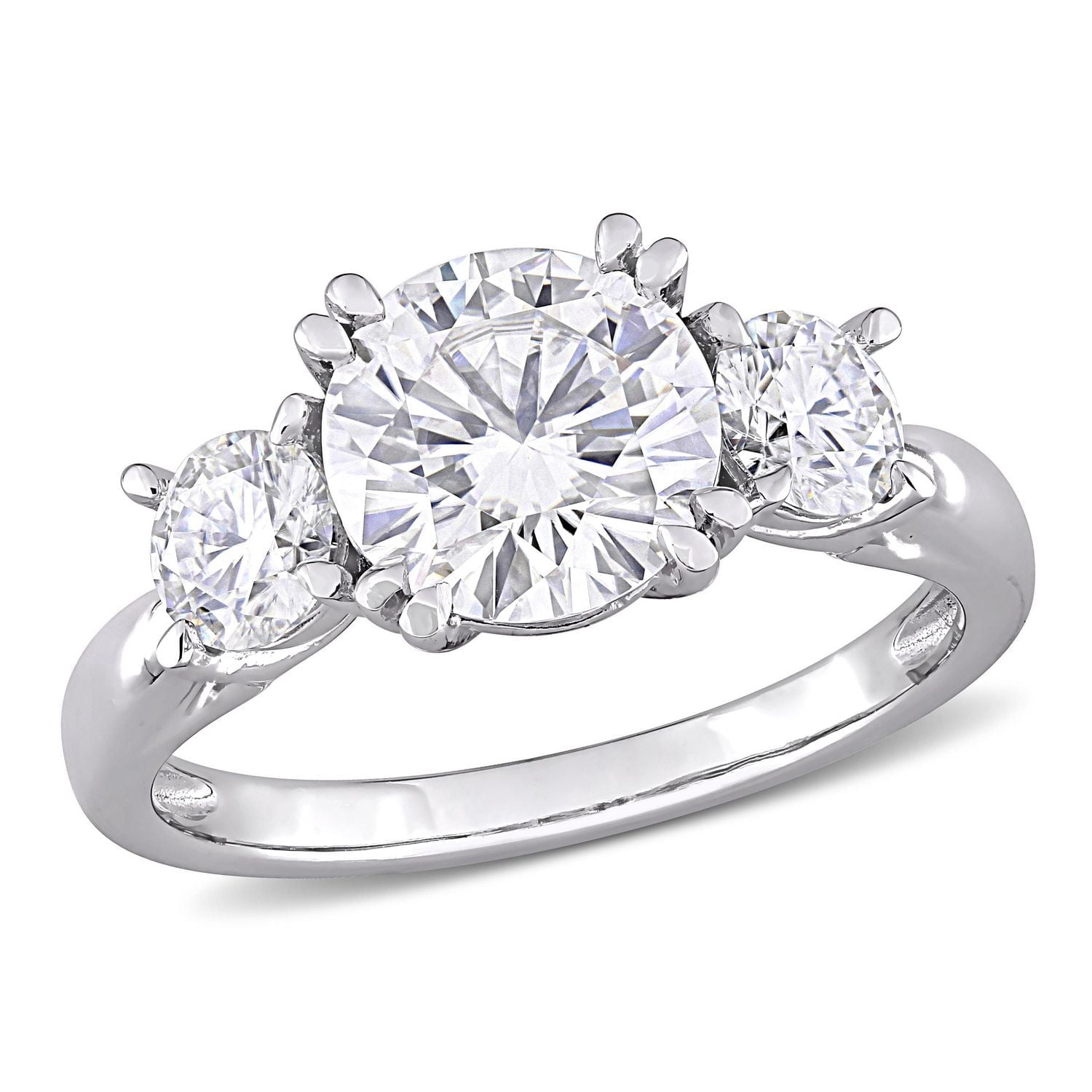 Bague de fiançailles Miabella a 3 pierres en or blanc 10K avec moissanite 2-1/2 carats p.g.t.
