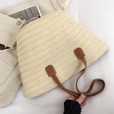 Rbaofujie Sac de Plage en Paille Été Tissé Sac Fourre-Tout à Bandoulière Sacs à Main pour Femmes Sac Kaki Articles en Liquidation