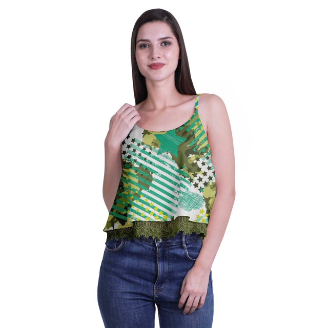 Moomaya Printed Womens Spaghetti Strap Crop Top Cami Summer Tops