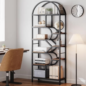 DSstyles Bibliothèque 6 Bibliothèque arquée de niveau 81.7in Racks d'affichage de grande taille Plateau de rangement ouvert géométrique Cadre en métal grand plateau de livre moderne pour chambre à coucher, salon, bureau à domicile