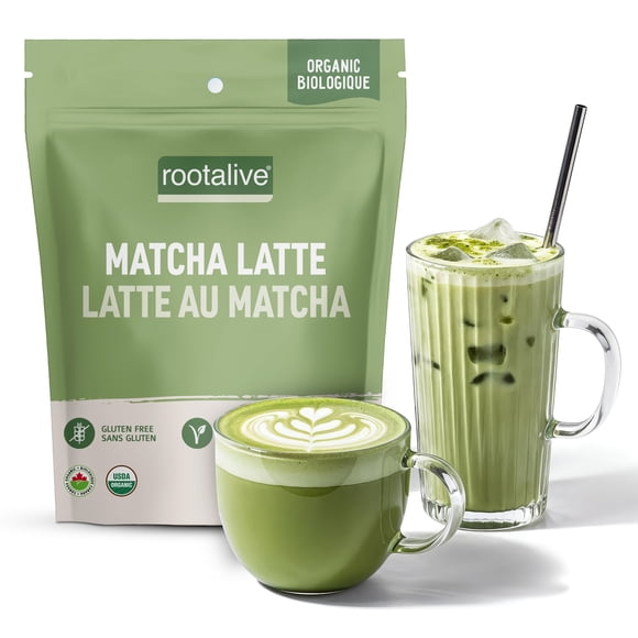 Rootalive Organic Matcha Latte 120g – Made in Canada , Premium Matcha, delicate Coconut Milk powder infused with a blend of 6 Functional Mushrooms , Smooth taste, No sugar added, Vegan, Gluten Free