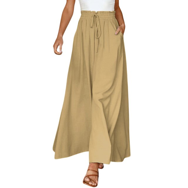 GZWYHT Wide Leg Pants,Palazzo Pants,Women's Wide Leg Pants Flowy Ruffle Solid Color Drawstring Waist Pants,Flowy Pants,High Waisted Pants,Sweatpants Women,Yellow,XXL