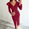 thumbnail image 1 of FcBaudy Robe à Manches Longues Col en V, Robes d'Été pour Femmes, Robes pour Femmes Mode Féminine Col en V Couleur Unie Robe Longue à Manches Longues Robe de Soirée Moulante Robe pour Femmes, 1 of 9