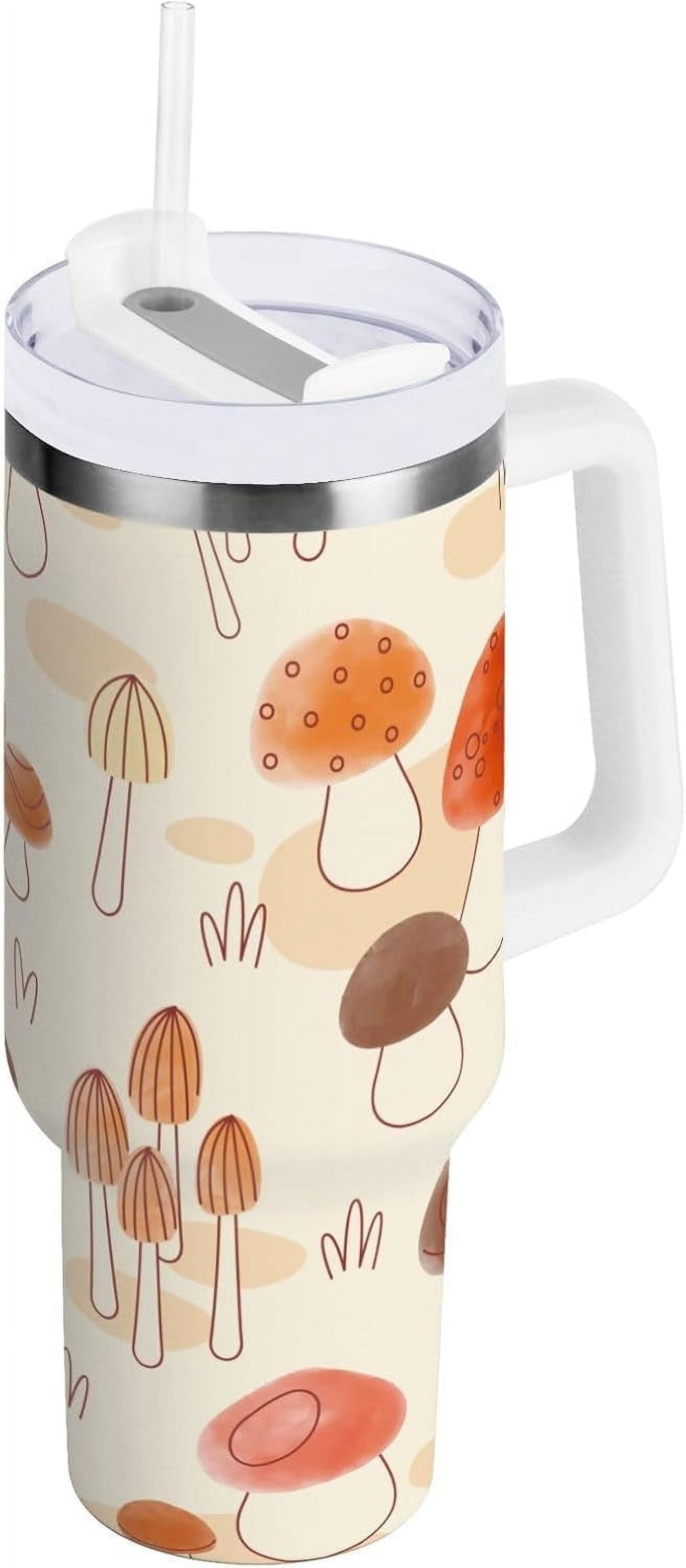 Gobelet de 30 oz avec Poignée, Couvercle et Paille, Gobelet d'Eau Isolé, Tasse d'Eau en Acier Inoxydable, Tasse Bouteille Réutilisable, Compatible avec Porte-Gobelet, Champignon Jaune