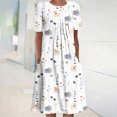 thumbnail image 2 of QIPOPIQ Robes pour Femmes Robe Évasée à Étages Manches Courtes Robes Décontractées Col Rond Robe Midi d'Été Robes Pliantes à Imprimé Offres 2023, 2 of 5