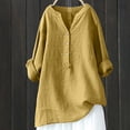 thumbnail image 2 of Timegard Plus Size Tops for Women Cotton Linen V Neck Button Long Sleeve Shirts Blouse Fall Loose, 2 of 6
