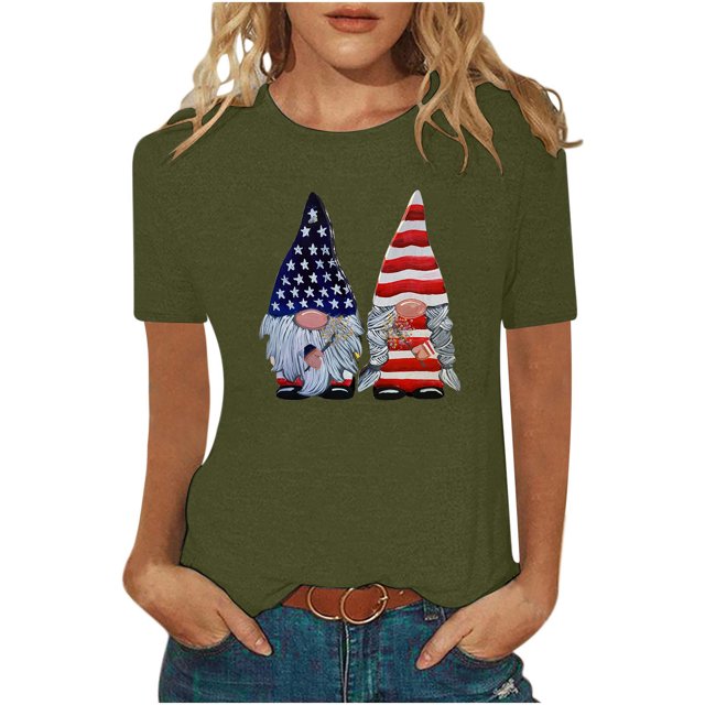 Birdeem Fête de l'Indépendance Mode Femmes Décontracté Col Rond Manches Courtes Imprimé Hauts Blouse pour Dames