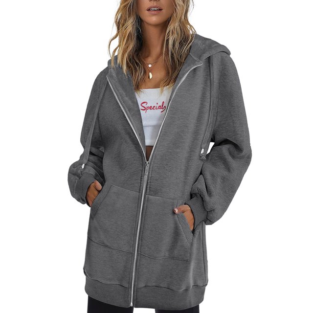 Innerwin Sweatshirts à Capuche Zippés pour Femmes Sweat à Capuche Automne Couleur Unie Chaud Gris TG