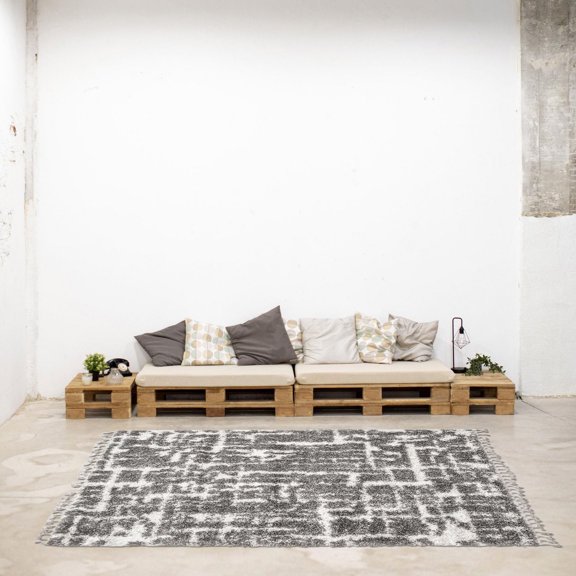 ECARPET Super Soft for Living Room & Bedroom Grammercy Urban Cream, Dark Grey Shag