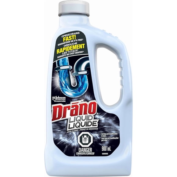 Drano Déboucheur et Nettoyant Liquide pour Drains, Débouche et Enlève les Obstructions des Douches et Éviers, 900 ml