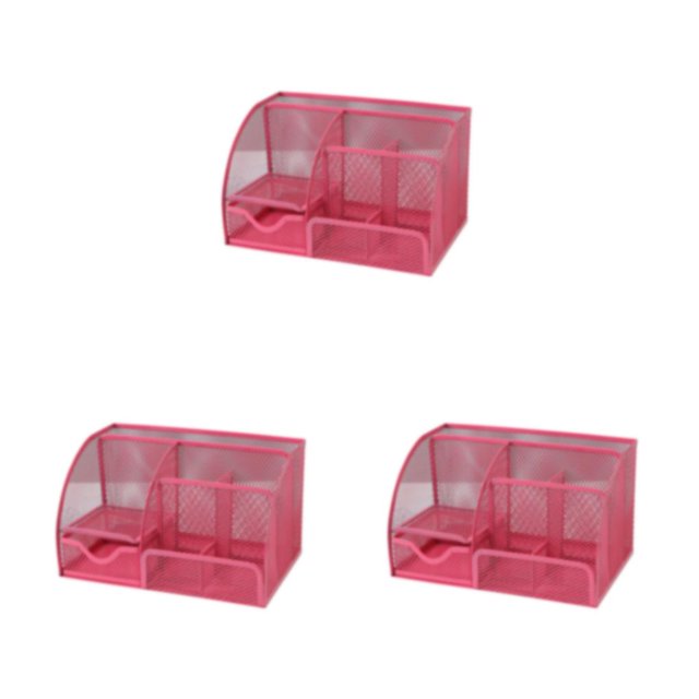 Transemion Mesh Desk Organizer For Office Accessories - Safe Durable Compact Iron Made Desk Organizer Office Rose Red 3Set