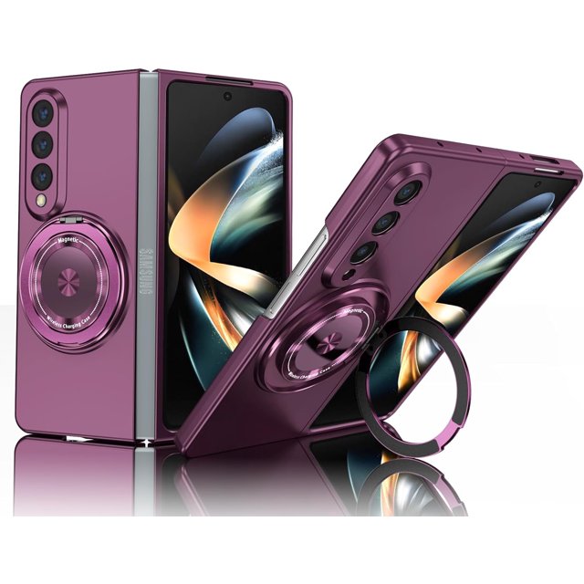 KOMI Rugged Phone Case for Samsung Z Fold 4 Case with Ring Magnetic Fits Wireless Charger, 2 in 1 Soft TPU and Hard PC Cover Samsung Galaxy Z Fold 3 Case Shockproof Blue (Purple