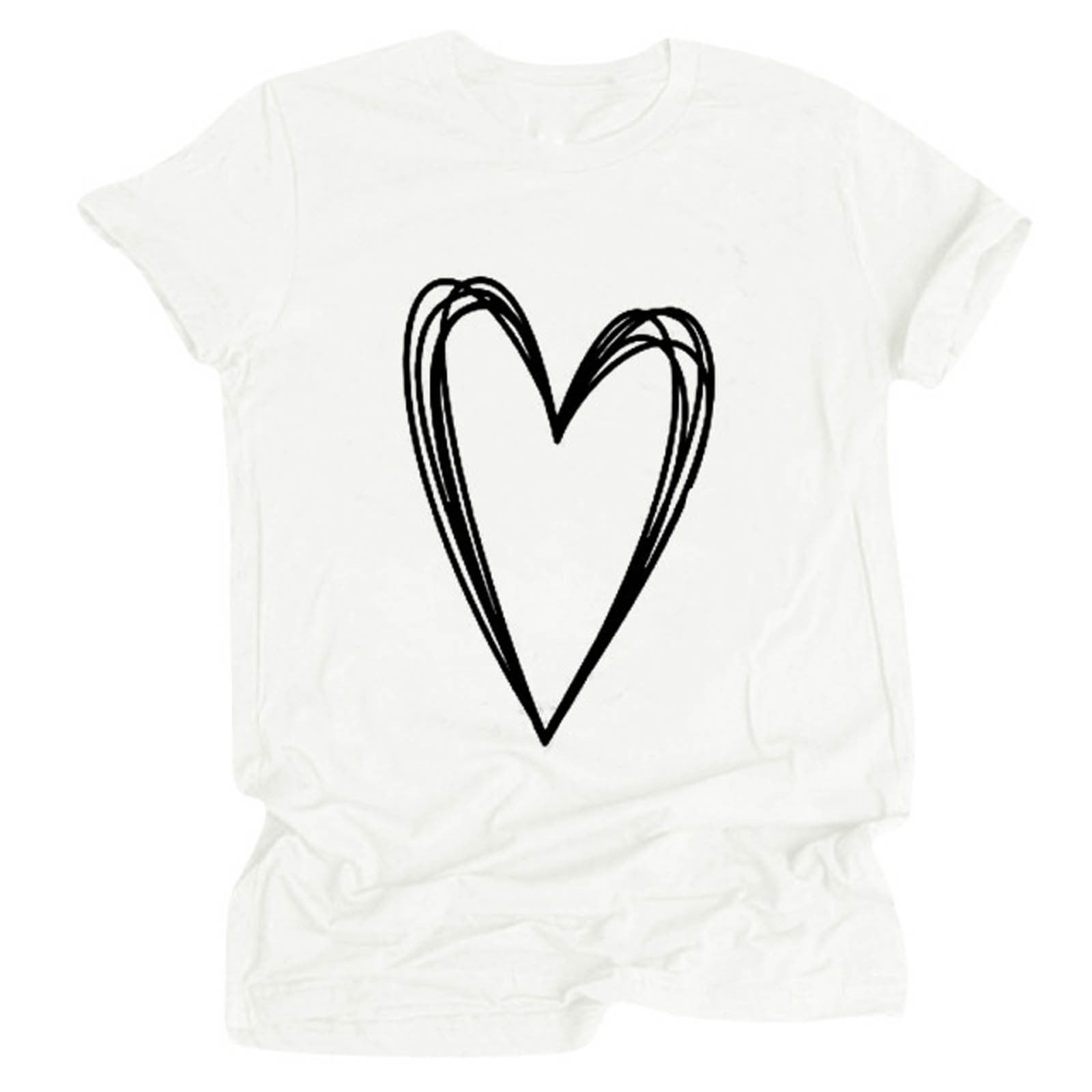 Hauts d'Été pour Femmes Grande Taille Hauts pour Femmes Col Rond Manches Courtes T-Shirt Imprimé Cœur Blouse Décontractée Basique T-Shirt Col en V Femme en Liquidation