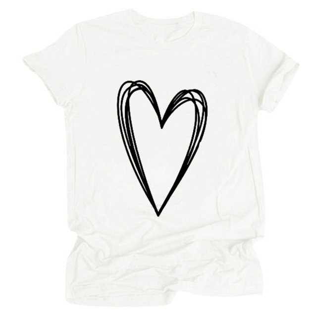 Hauts d'Été pour Femmes Grande Taille Hauts pour Femmes Col Rond Manches Courtes T-Shirt Imprimé Cœur Blouse Décontractée Basique T-Shirt Col en V Femme en Liquidation