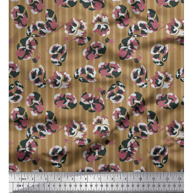 Soimoi Poly Georgette Fabric Stripe & Floral Artistic Print Sewing Fabric Yard 52 Inch Wide